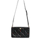 Black Leather Crystal Embellished Logo Shoulder Bag