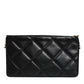 Black Leather Crystal Embellished Logo Shoulder Bag