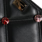 Black Leather Crystal Embellished Logo Shoulder Bag