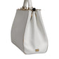 White Leather Logo Top Handle Tote Crossbody Bag