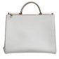 White Leather Logo Top Handle Tote Crossbody Bag