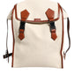 Beige Brown Canvas Leather Travel Back Pack Bag