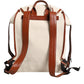 Beige Brown Canvas Leather Travel Back Pack Bag