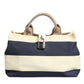 White Navy Striped Canvas Top Handle Tote Bag