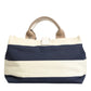 White Navy Striped Canvas Top Handle Tote Bag