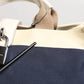 White Navy Striped Canvas Top Handle Tote Bag