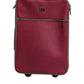 Fuchsia Khaki Leather Trolley Travel Wheel Suitcase Bag