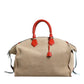 Beige Suede Leather Top Handle Duffle Bag