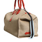 Beige Suede Leather Top Handle Duffle Bag