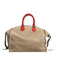 Beige Suede Leather Top Handle Duffle Bag