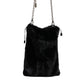 Black Faux Fur Silver Chain Crossbody Shoulder Purse Bag