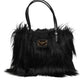 Black Fur Logo Plaque Double Handle Shoulder Bag