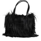 Black Fur Logo Plaque Double Handle Shoulder Bag