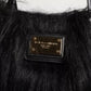 Black Fur Logo Plaque Double Handle Shoulder Bag