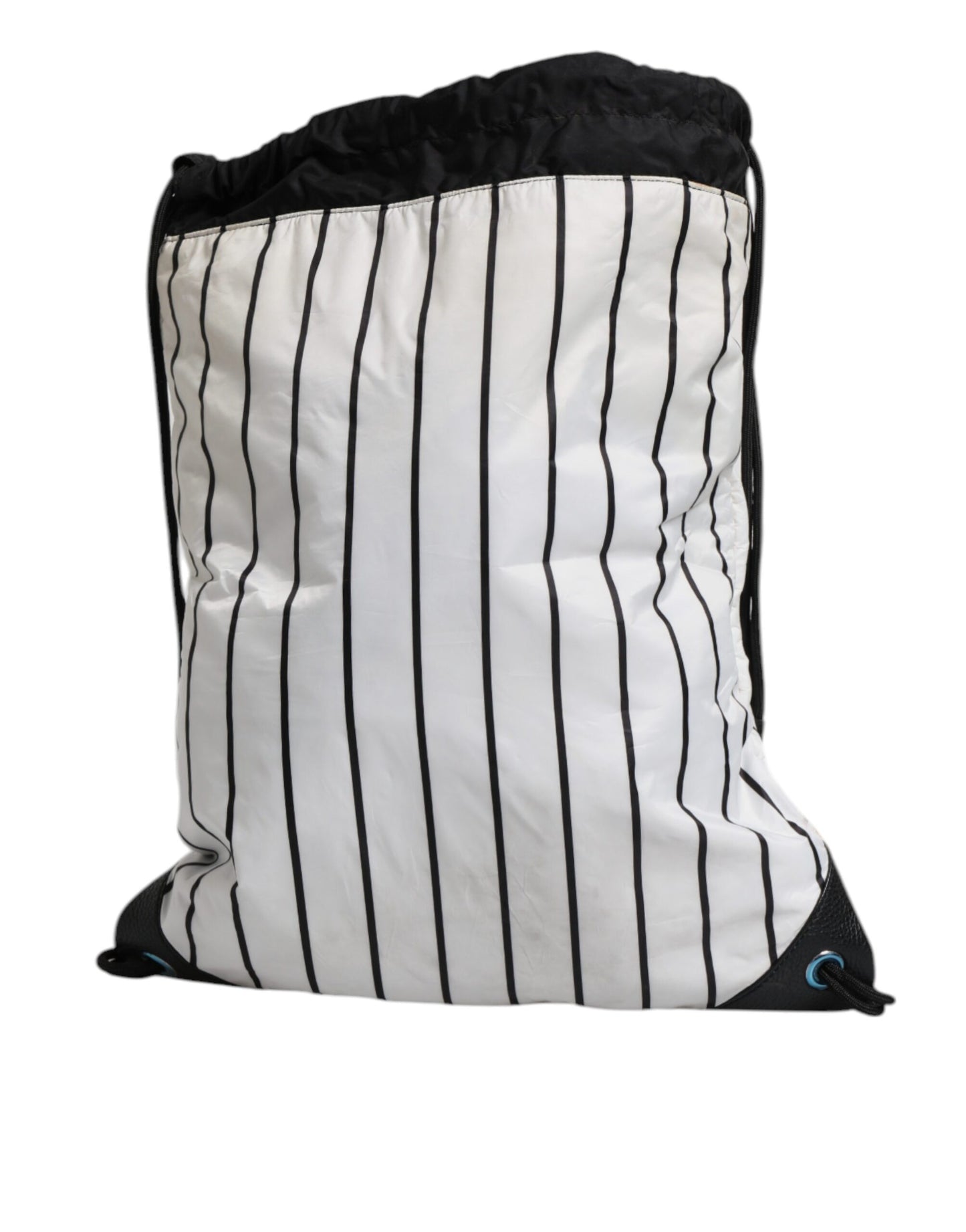 Black White Striped Polyester Drawstring Backpack Bag