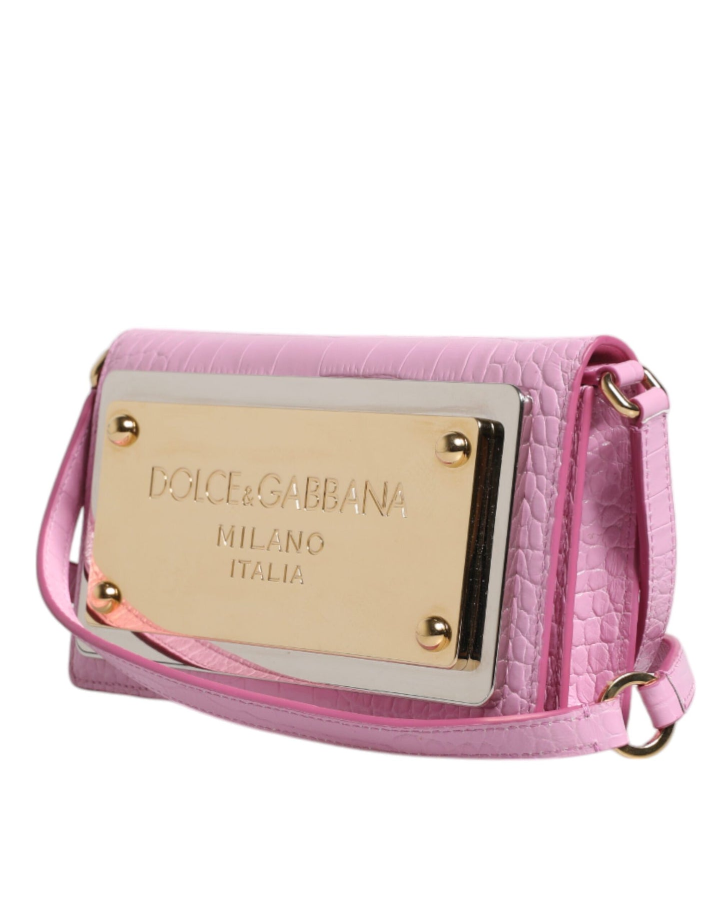 Pink Exotic Leather Logo Plaque Crossbody Bag