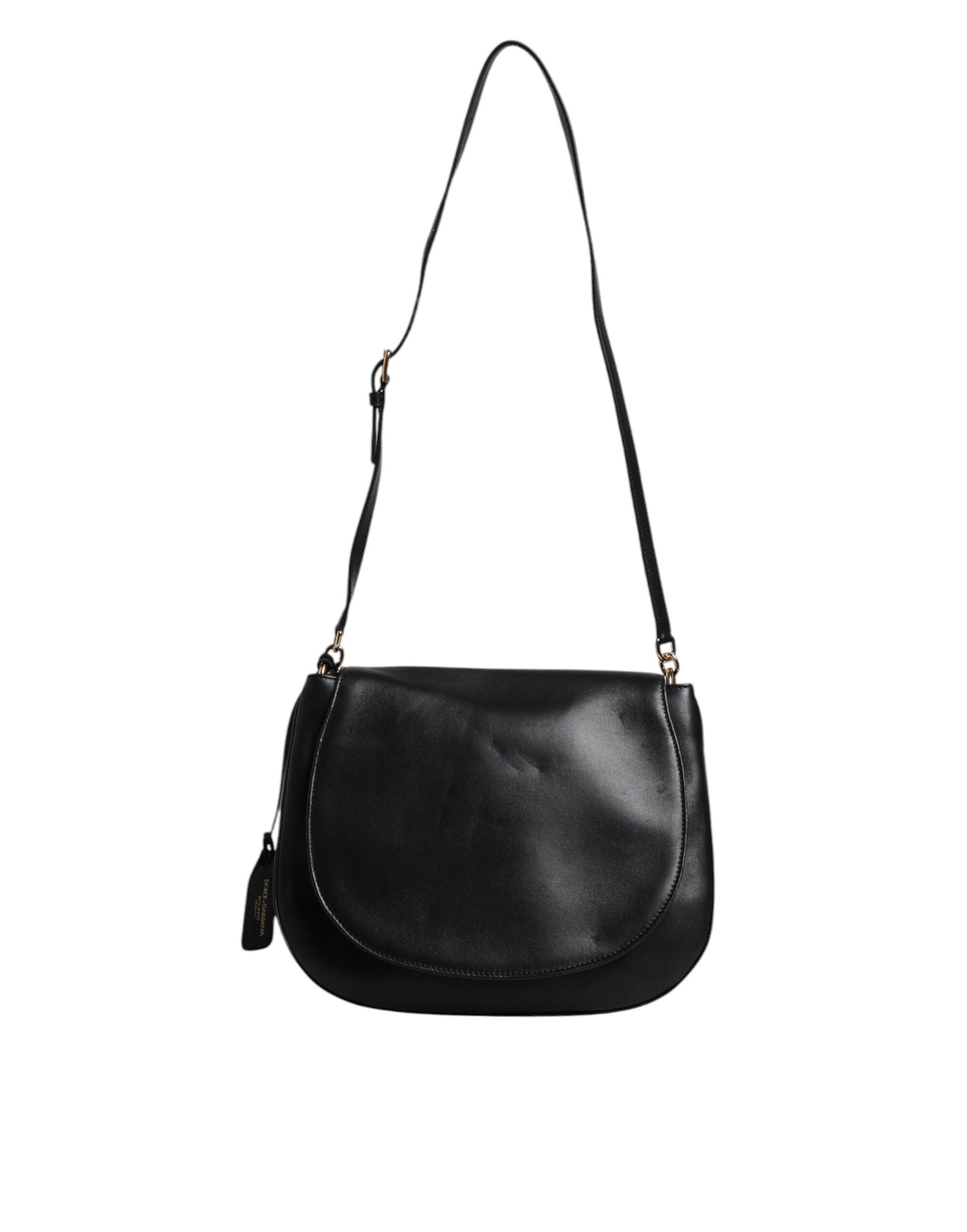 Black Leather Flap Saddle Shoulder Bag