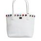 White Leather Crystal DG Logo Shoulder Tote Bag