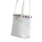 White Leather Crystal DG Logo Shoulder Tote Bag