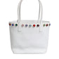 White Leather Crystal DG Logo Shoulder Tote Bag