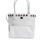 White Leather Crystal DG Logo Shoulder Tote Bag