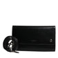 Black Leather Logo Embossed Crossbody Bag