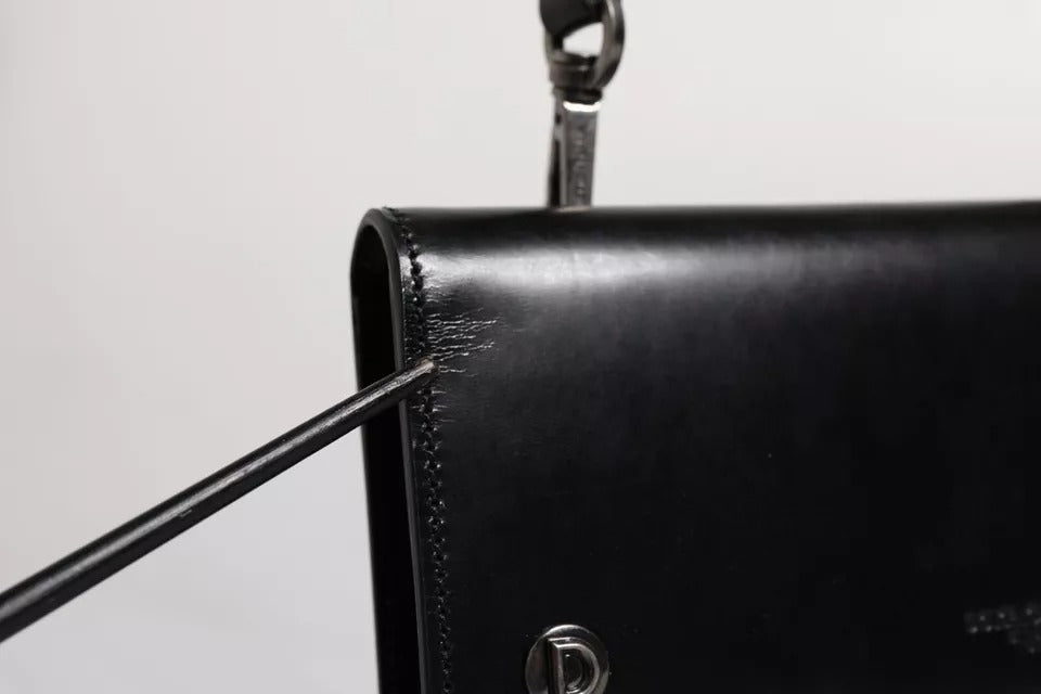 Black Leather Logo Embossed Crossbody Bag