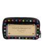 Black Leather LED Logo Wrist Strap Clutch Bag