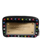 Black Leather LED Logo Wrist Strap Clutch Bag