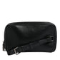 Black Leather LED Logo Wrist Strap Clutch Bag