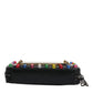 Black Leather LED Logo Wrist Strap Clutch Bag