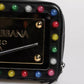 Black Leather LED Logo Wrist Strap Clutch Bag