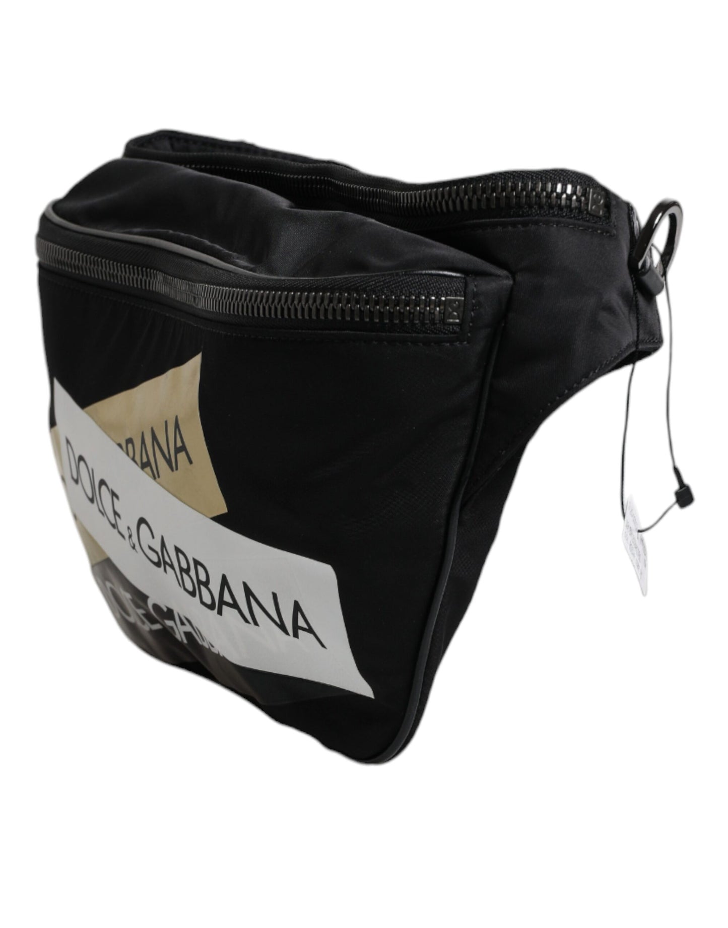 Black Nylon Logo Tape Belt Waist Fanny Pack Bag