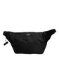 Black Nylon Logo Tape Belt Waist Fanny Pack Bag