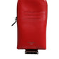 Red Leather Logo Zip Around Card Holder Wide Strap Wallet