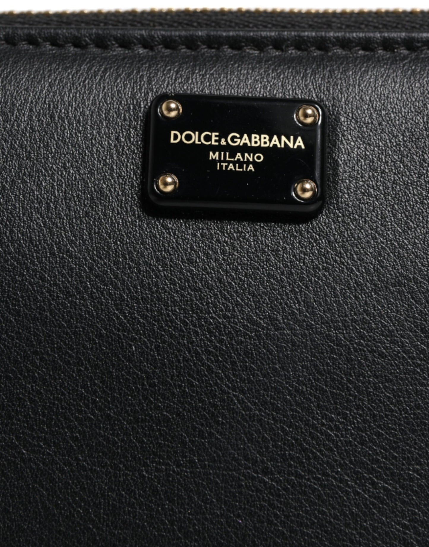 Black Calfskin Leather Logo Zip Around Continental Wallet