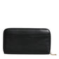 Black Calfskin Leather Logo Zip Around Continental Wallet