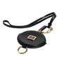 Black Round Leather DG Logo Coin Purse Lanyard Wallet