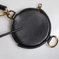 Black Round Leather DG Logo Coin Purse Lanyard Wallet