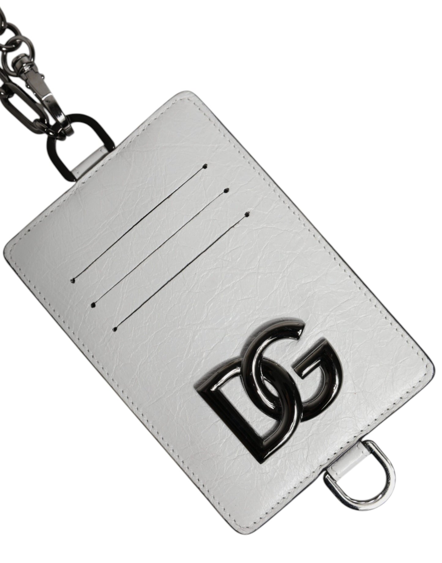 White Calf Leather Lanyard Logo Card Holder Wallet