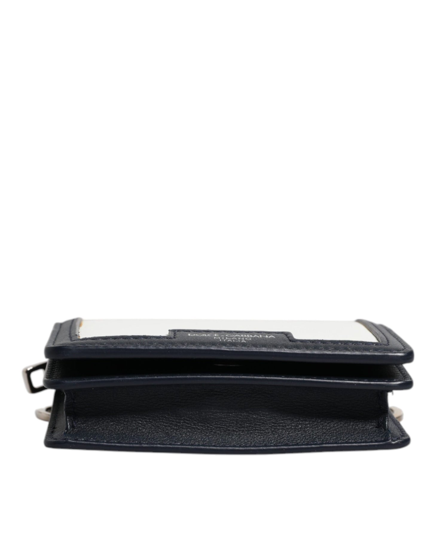 White Blue Leather Bifold Crossbody Sling Wallet