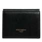 Black Leather Folding Card Holder Logo Print Wallet