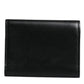 Black Leather Folding Card Holder Logo Print Wallet