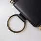 Black Leather Logo Plaque Neck Strap Card Coin Wallet