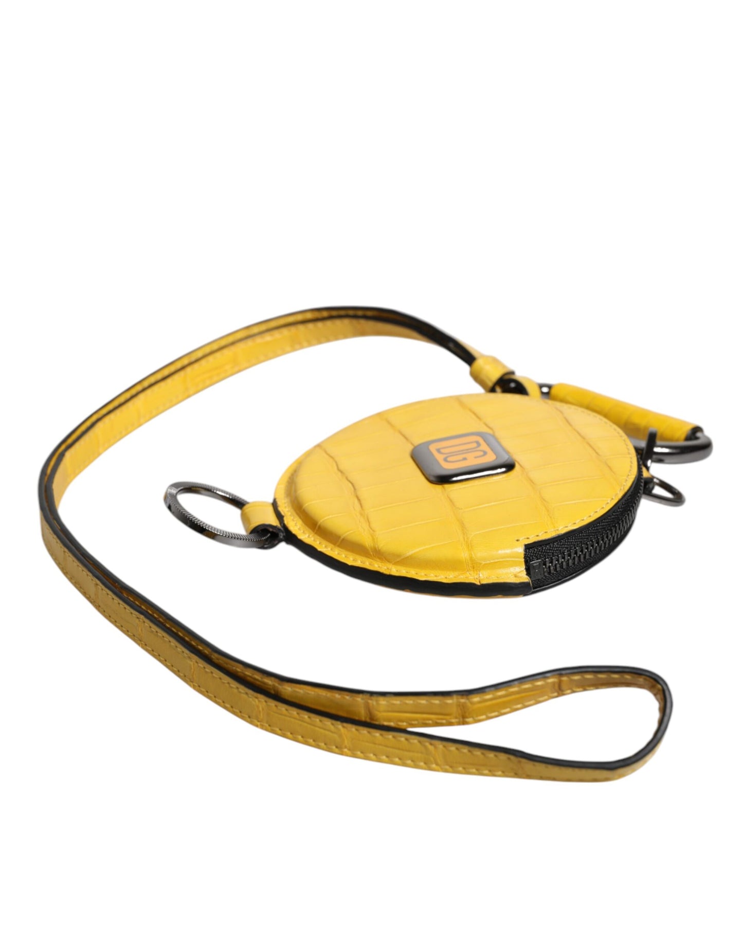 Yellow Round Leather DG Logo Coin Purse Lanyard Wallet