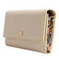 Beige Leather Trifold Logo Plaque Card Holder Wallet