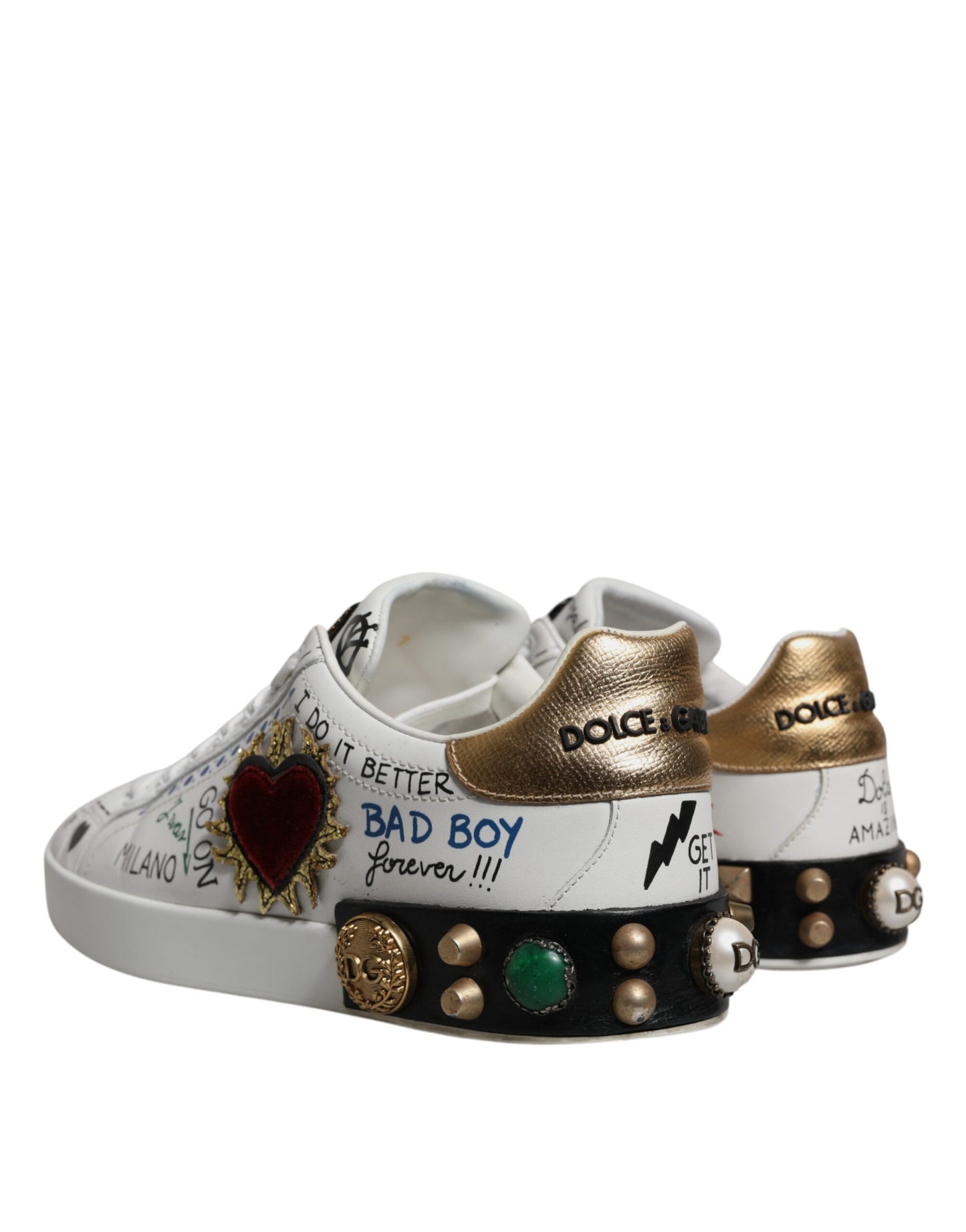 White Heart Studded Low Top Sneakers Shoes