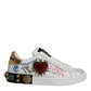 White Heart Studded Low Top Sneakers Shoes