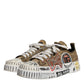 Brown Canvas Low Top Logo Print Sneakers Shoes