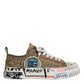 Brown Canvas Low Top Logo Print Sneakers Shoes